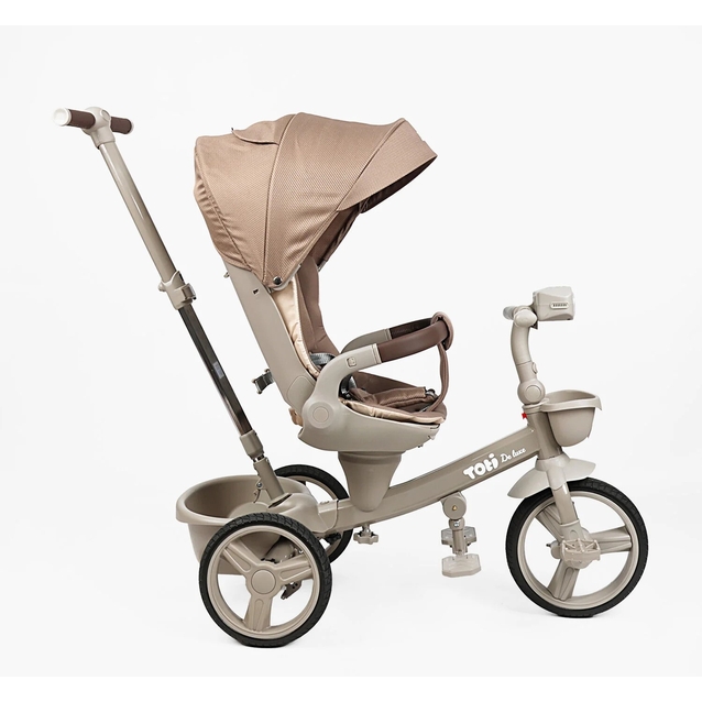 Дитячий велосипед 3-кол з батьківською ручкою, з даш, PU Toti 3860-2 коричневий, поворотне сидіння, складне кермо, кошик, телескопічна ручка, фара музична фото westvelo.com