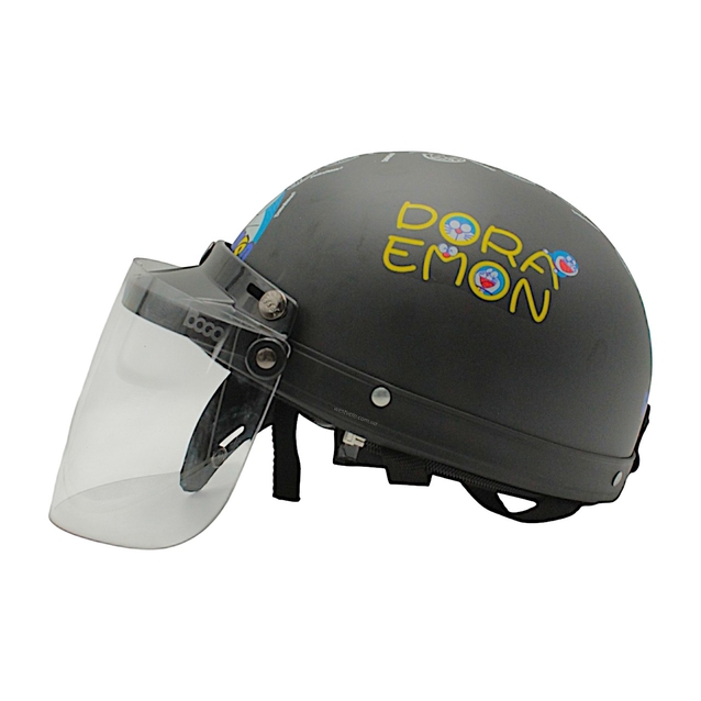 Мото шолом дитячий, відкритий Mototech Doraemon, чорний матовий з козирком + окуляри фото westvelo.com