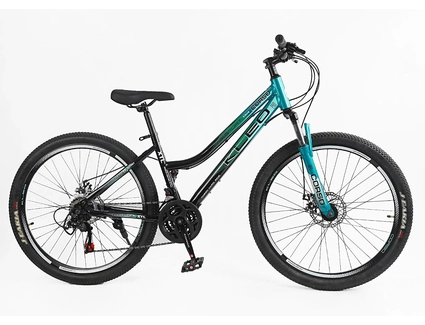 Велосипед 26 ST Corso «KLEO» KL-26206 сталь 15", (к-т Saiguan) чорно-бірюзовий