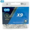 Ланцюг спорт 9 передач KMC X9 нікель-сірий, (1/2Х11/128Х116L) пластик + замок фото westvelo.com