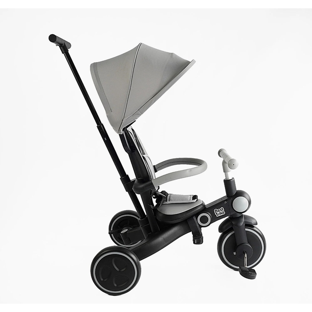 Дитячий велосипед-трансформер 3-х колісний з батьківською ручкою, з дашком, колеса - EVA (піна) Best Trike BS-12-411 сірий, складний 4в1, колеса переднє 10``, задні 8` фото westvelo.com