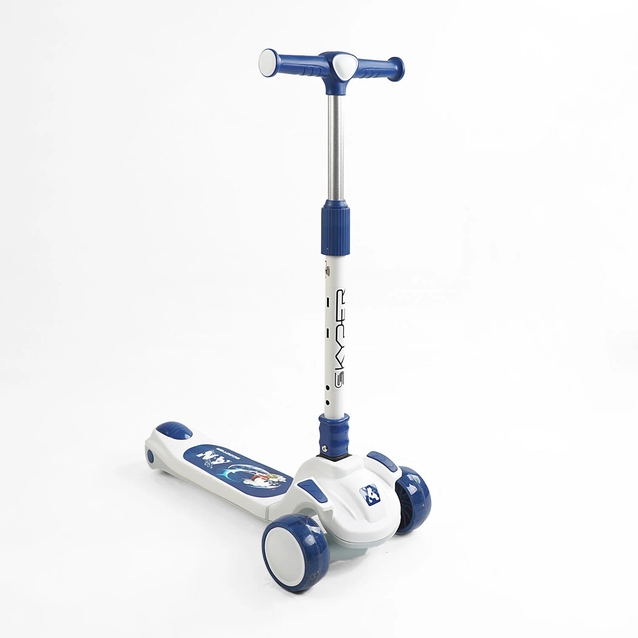 Самокат дитячий 3-х колісний Skyper RS-49500 синій, колеса PU Ø125mm/40mm зі світлом, музика та підсвічування платформи, кермо складне фото westvelo.com