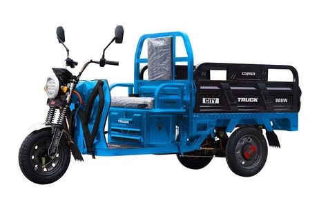 Трицикл РОЗІБРАНИЙ вантажний Corso «TRUCK CITY» CT-490156, двигун 800W, акумулятор 60V/45Ah графеновий, блакитний 7 МІСЦЬ+2ящик.акум, колеса 12"