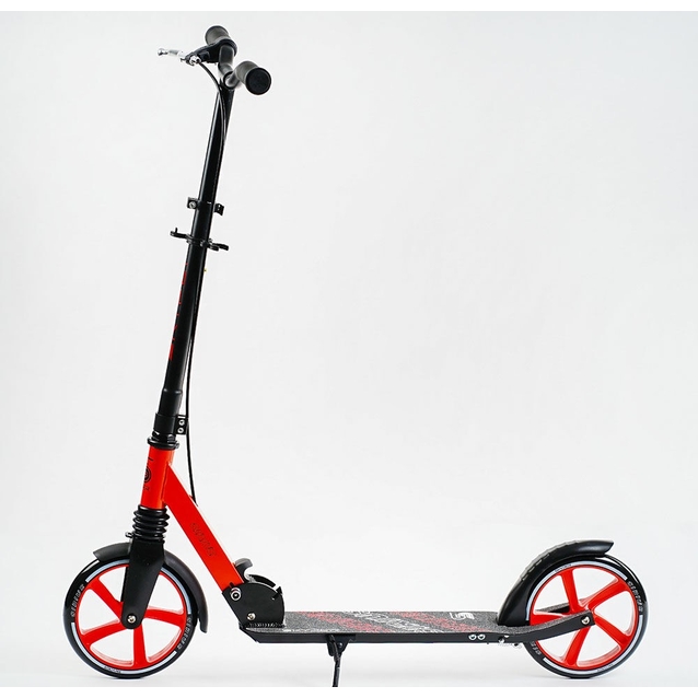 Самокат дитячий 2-х колісний, PU Skyper «SIRIUS» S 16312 чорно-червоний(2), Ø200mm, 1 амортизатор, ручне гальмо фото westvelo.com