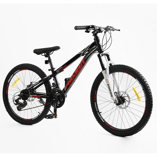 Велосипед 24 AL Corso «PROJECT» R-24815 алюміній 11", (к-т Saiguan) чорно-червоно-білий фото westvelo.com