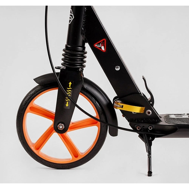 Самокат дитячий 2-х колісний, PU Best Scooter «FACTOR» BS-98033 чорно-помаранчевий,, Ø200mm, AL, 2 амортизатора, фляготримач фото westvelo.com