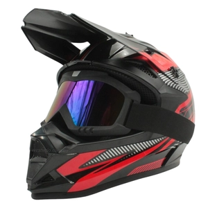Шолом, закритий крос/ендуро (М) DOT/АТV EDX 023 чорно-червоний глянець з дашком + окуляри