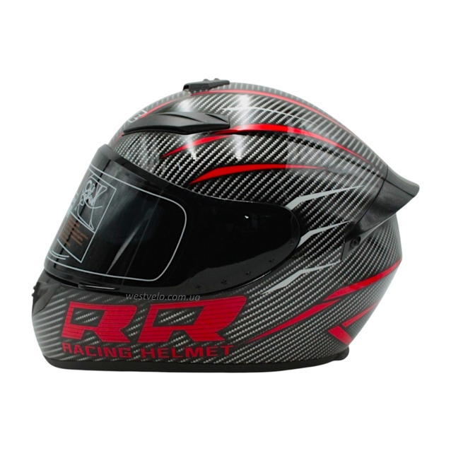 Мото шолом, закритий (L) QIKE HELMETS Dot "218" сіро-червоний, глянцевий "карбон" фото westvelo.com