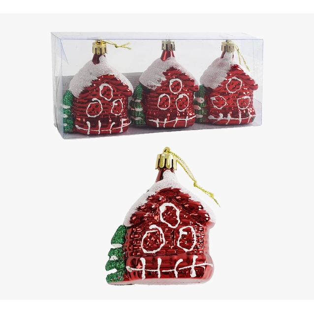 Новорічні прикраси .3 шт, будиночок, висота - 8 см, у слюді (C 67204) фото westvelo.com
