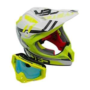 Шолом, закритий крос/ендуро (М) АТV Forsage Rider  030 біло-жовтий глянець з дашком + окуляри