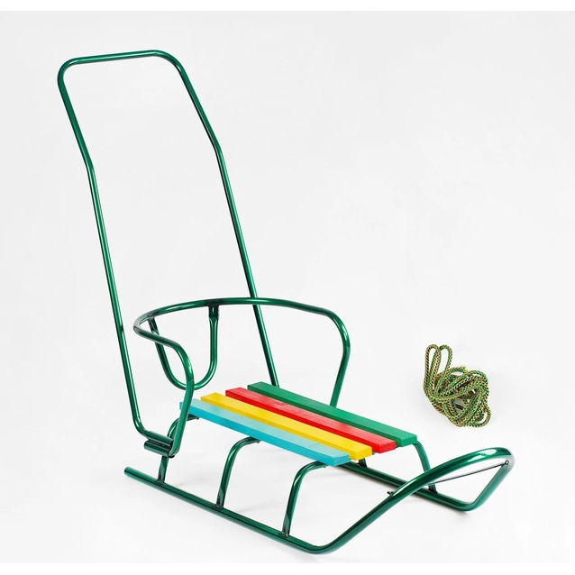 Сани з ручкою, ЛЮКС круглі полози, зелені фото westvelo.com