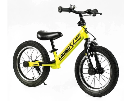 Велобіг 14 Corso надувні колеса, сталева рама «LAMBO» LB-14704 жовтий, ручне гальмо, алюмінієві обода, підставка для ніг, підніжка, дзвоник
