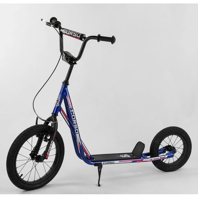 Самокат дитячий 2-х колісний, надувні колеса 16-12 Corso МХ 30609 синій, ручне переднє гальмо фото westvelo.com