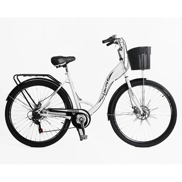 Міський велосипед 28 ST Corso «LIBERTY» LR-28014 сталь 20", (к-т SHIMANO) білий + кошик фото westvelo.com