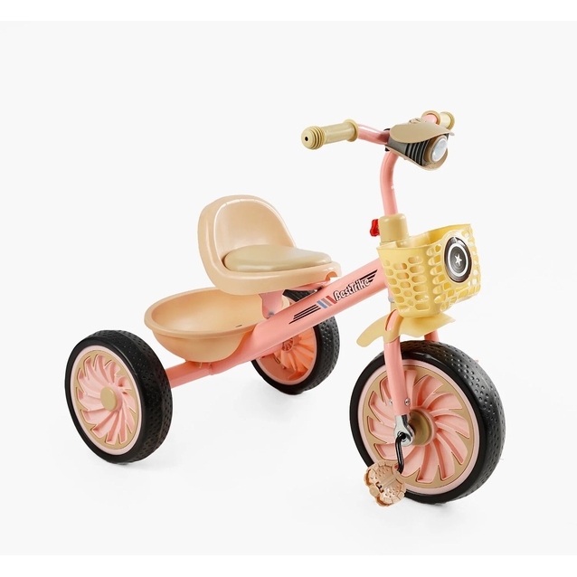 Дитячий велосипед 3-х колісний EVA (піна) Best Trike колеса 12-10, BS-34944 рожево-бежевий, сталева рама, УКР. ОЗВУЧУВАННЯ, світло, 2 кошики фото westvelo.com