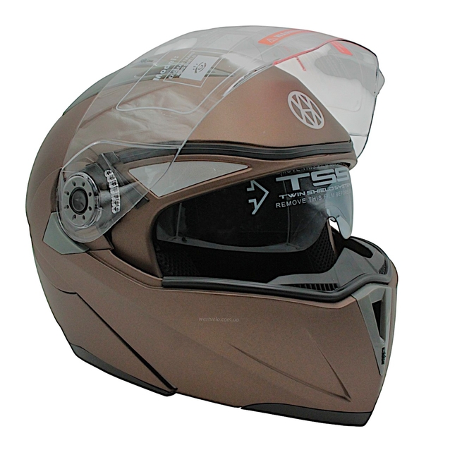 Мото шолом, трансформер (S) (55-56см) VLAND 158 бронзовий матовий  з відкидними окулярами фото westvelo.com