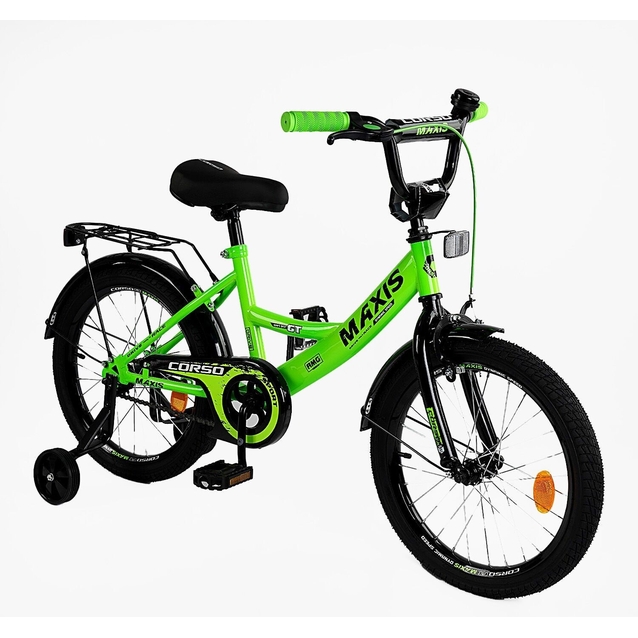 Дитячий велосипед 20 ST Corso «MAXIS» CL-20457 салатовий, ручне гальмо, дзвіночок, сидіння з ручкою, додаткові колеса фото westvelo.com