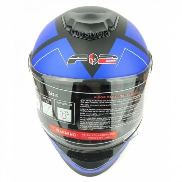 Мото шолом, закритий (S 55-56) F2 М65 чорно-синій, матовий фото westvelo.com