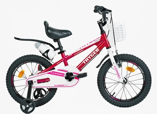 Дитячий велосипед 18 AL Corso «TAYGER» TG-21702 АЛЮМІНІЄВА рама рожево-білий, ручне гальмо, дод. колеса, дзвоник, бутилочка