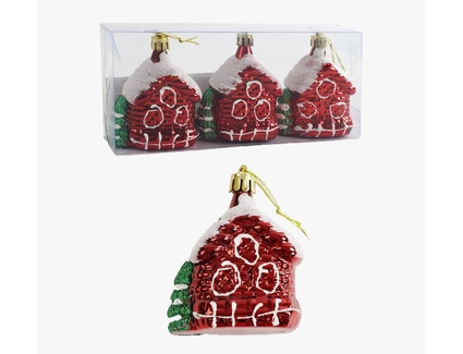 Новорічні прикраси .3 шт, будиночок, висота - 8 см, у слюді (C 67204)