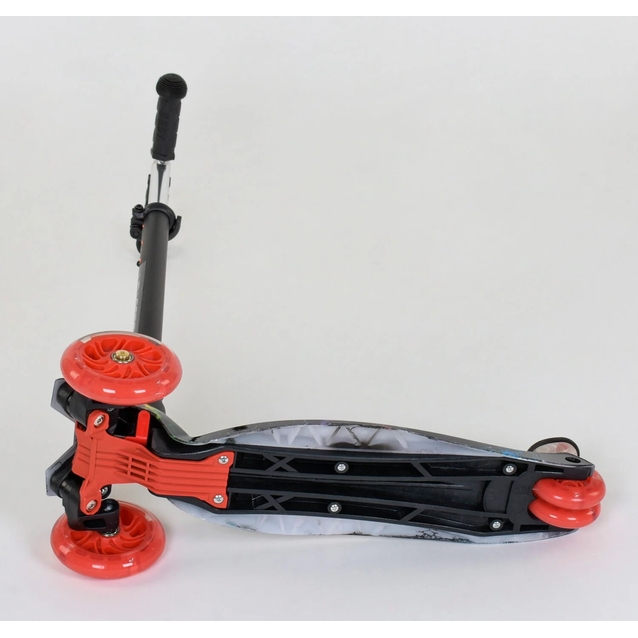 Самокат дитячий 3-х колісний, Best Scooter «MAXI» 2464 / 779-1308 чорно-червоний, колеса PU Ø120mm/80mm зі світлом, пластмасовий, трубка керма алюмінієва