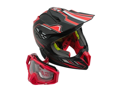 Шолом, закритий крос/ендуро (L) АТV Forsage Rider 031 чорно-червоний матовий з дашком + окуляри