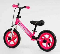 Велобіг 12 Corso, колеса - EVA (піна), сталева рама 28631 ручне гальмо, рожевий, підставка для ніг, підніжка