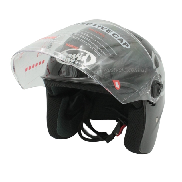 Мото шолом, відкритий (L) "DAVID" D017, Willys Star, чорний глянцевий фото westvelo.com