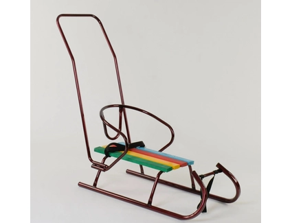 Сани з ручкою, круглі полози "САНТА" бордові