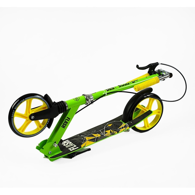 Самокат дитячий 2-х колісний, PU Best Scooter «FLASH» FL-20085 салатово-жовтий, Ø200mm, ручне гальмо, 1 амортизатор передній фото westvelo.com