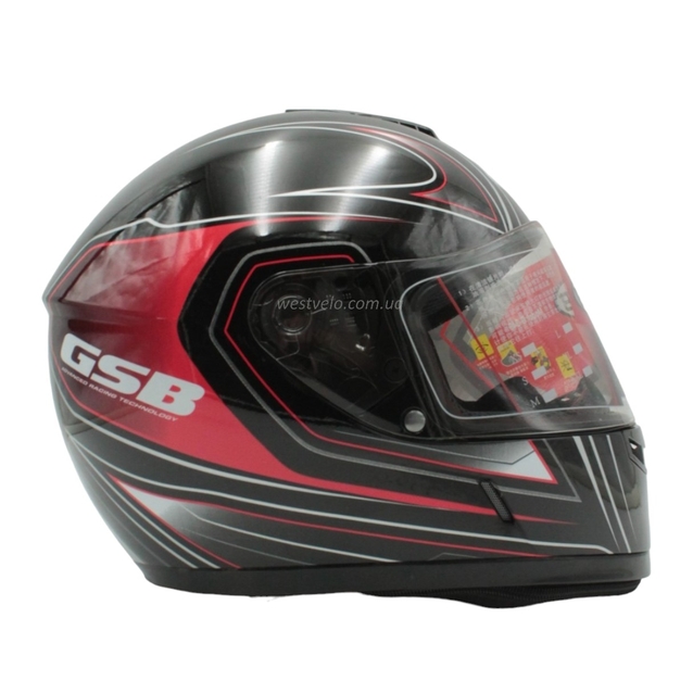 Мото шолом, закритий (M) "GSB" Інтеграл 349, чорно-червоний з коміром фото westvelo.com