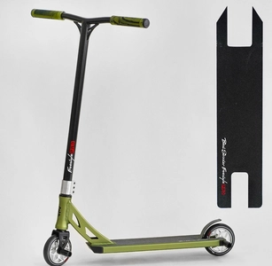 Самокат трюковий Best Scooter «FREESTYLE» N-56307 чорно-оливковий, HIC-система, пеги, AL диск та дека, колеса PU Ø120mm, ширина керма - 58 см