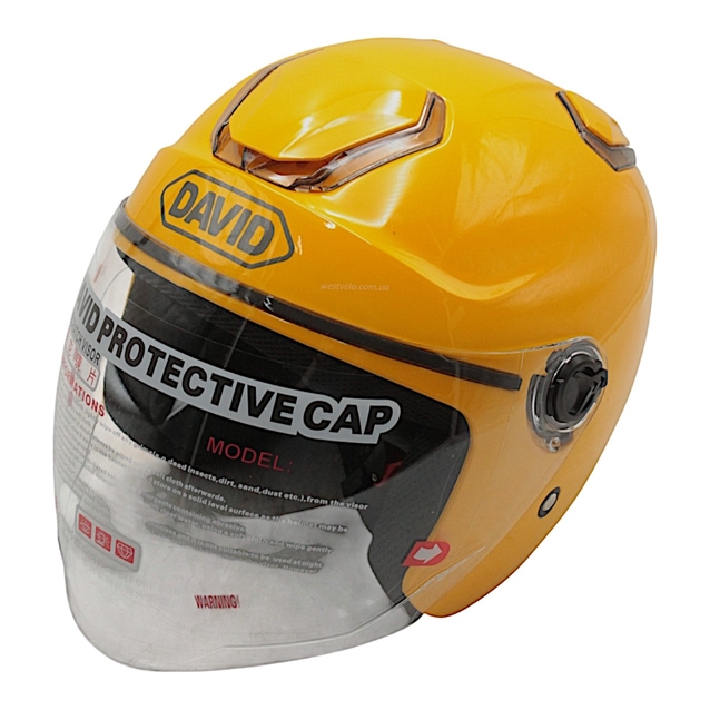 Мото шолом, відкритий (XL) (61-62см)"DAVID" D018 жовтий глянцевий (ABS) фото westvelo.com