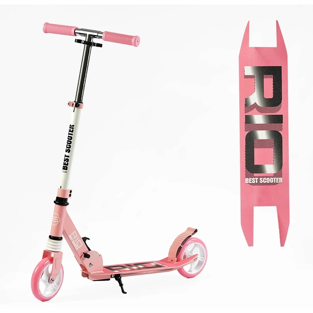Самокат дитячий 2-х колісний, PU Best Scooter «RIO» 23617 світло рожевий, Ø145mm, передній амортизатор, AL гальмо фото westvelo.com