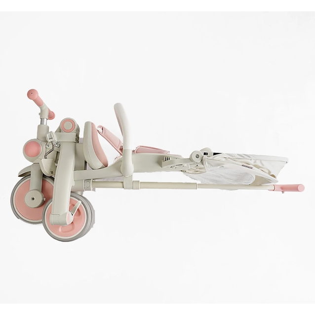 Дитячий велосипед-трансформер 3-х колісний з батьківською ручкою, з дашком, колеса - EVA (піна) Best Trike BS-12-303 біло-рожевий, рама складна нейлонова, переднє колесо 10``, задні колеса 8 фото westvelo.com
