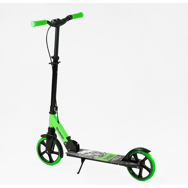 Самокат дитячий 2-х колісний, PU Best Scooter «SHARK» SH-50730 чорно-салатовий, Ø200mm, з ручним гальмом, затискач керма, 1 амортизатор фото westvelo.com