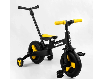 Велобіг-трансформер, 2-кол з батьківською ручкою, PU 10 BestTrike алюміній 58195 чорно-жовтий, складний, батьківська ручка, знімні педалі