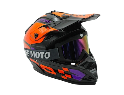 Шолом, закритий крос/ендуро (S) АТV EDX 026-1 чорно-фіолетово-помаранчевий глянець з дашком + окуляри