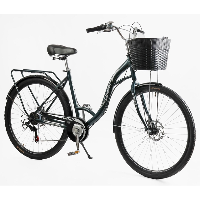 Міський велосипед 28 ST Corso «LIBERTY» LR-28193 сталь 20", (к-т SHIMANO) темно-зелений + кошик фото westvelo.com