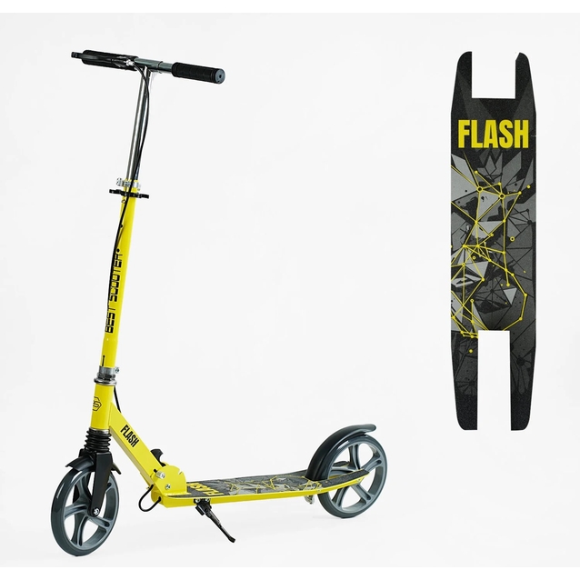 Самокат дитячий 2-х колісний, PU Best Scooter «FLASH» FL-14320 жовтий, Ø200mm, ручне гальмо, 1 амортизатор передній фото westvelo.com