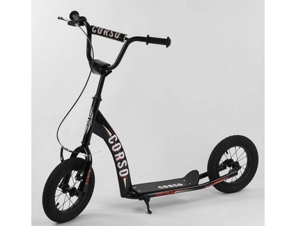 Самокат дитячий 2-х колісний, надувні колеса 12 Corso CR-T 5656 чорний, ручне переднє гальмо