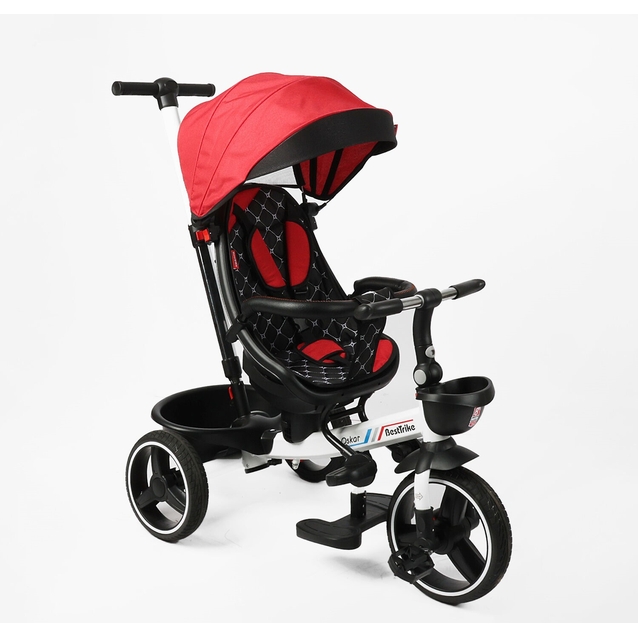 Дитячий велосипед 3-кол з батьківською ручкою, з даш, PU BestTrike «OSCAR» 6390/22-918 червоний, поворотне сидіння, складне кермо, кошик, телескопічна ручка фото westvelo.com