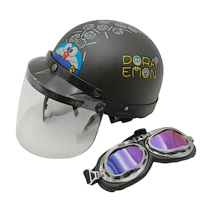 Мото шолом дитячий, відкритий Mototech Doraemon, чорний матовий з козирком + окуляри