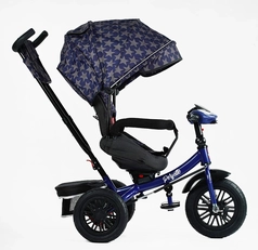 Дитячий велосипед 3-х колісний з батьківською ручкою, з дашком, надувні колеса Best Trike «PERFETTO» 8066/208-23 cиній, поворотне сидіння, кошик, фара музична, USB, Bluetooth