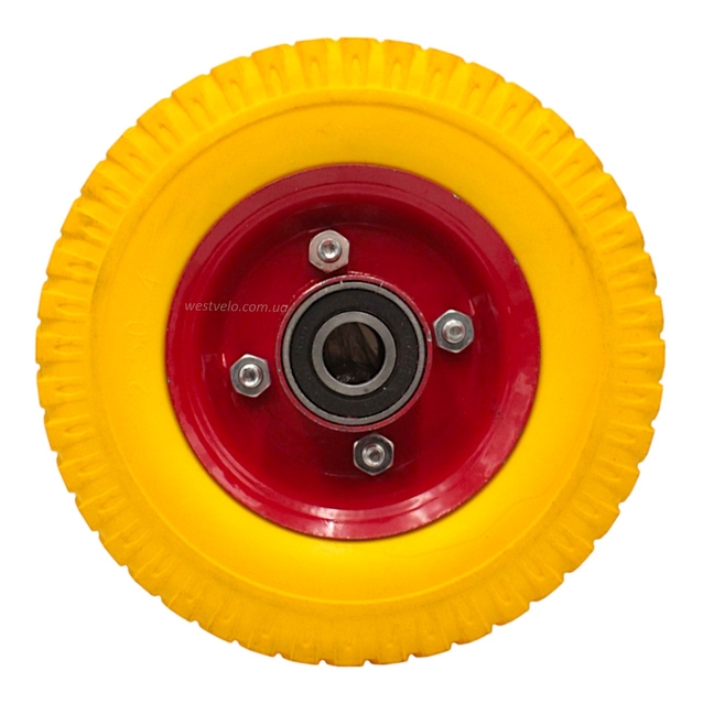 Колесо для візка жовте 2.50-4 під вісь Ø20, пінополіуретанове (6204 підшипник) фото westvelo.com