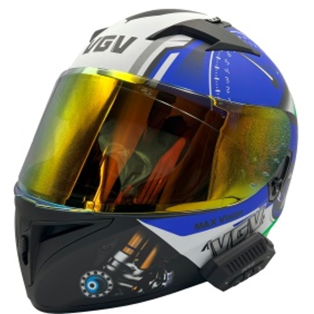 Мото шолом, закритий (M) VGV "1029-38" синьо-білий матовий, (Вмонтований Bluetooth Наушники та мікрофон) вмонтовані окуляраи фото westvelo.com