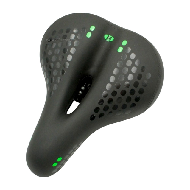 Сідло на демпферах з отвором AVANTI A-129, чорне м'яке + мигалка на батарейках фото westvelo.com