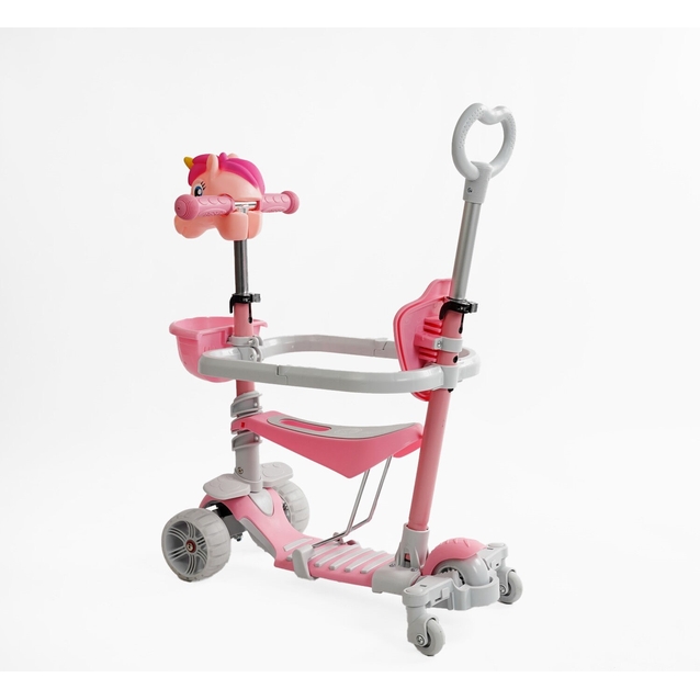 Самокат 5в1 Best Scooter P-63700, колеса PU 120х90mm зі світлом, сіро-рожевий