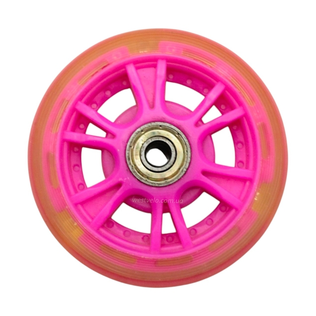 Колесо самоката дитячого поліуретан Ø90мм, діодне, рожевий фото westvelo.com