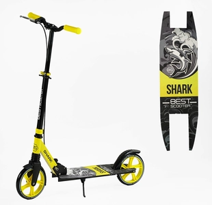 Самокат дитячий 2-х колісний, PU Best Scooter «SHARK» SH-10865 чорно-жовтий, Ø200mm, з ручним гальмом, затискач керма, 1 амортизатор